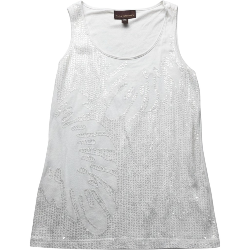 Dana Buchman Tank Top Womens XS White Scoop Neck Sleeveless Sequin Jersey